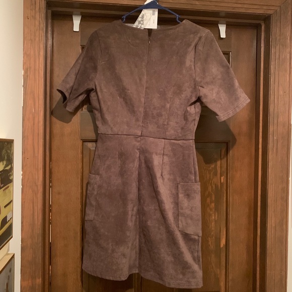 V-neck Suede Dress - Picture 2 of 4